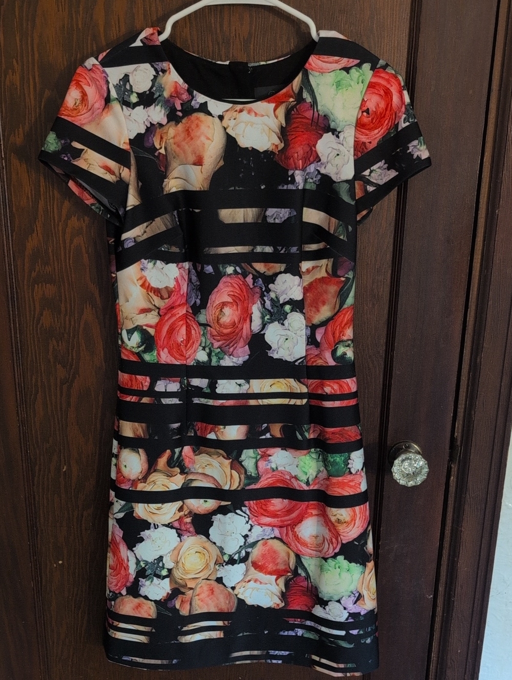 Adrianna Papell Black Floral Fit-and-Flare Dress with Multi-Color Blooms